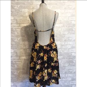 NWOT Black Floral Babydoll Open Back Minidress